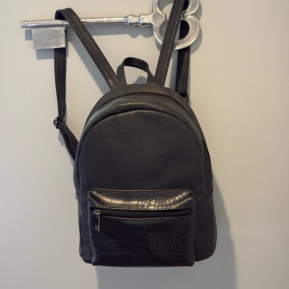 Black Faux Leather Backpack